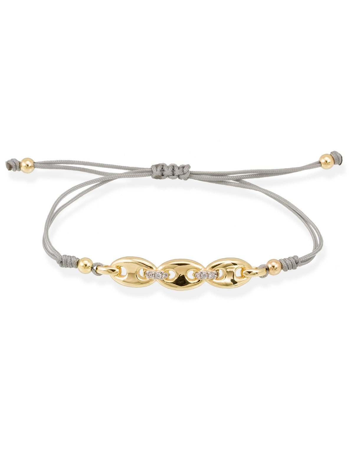 Joyera Kattalin - Joyera - Pulseras - Pulsera de calabrote con macram en plata dorada y circonitas - Foto 1